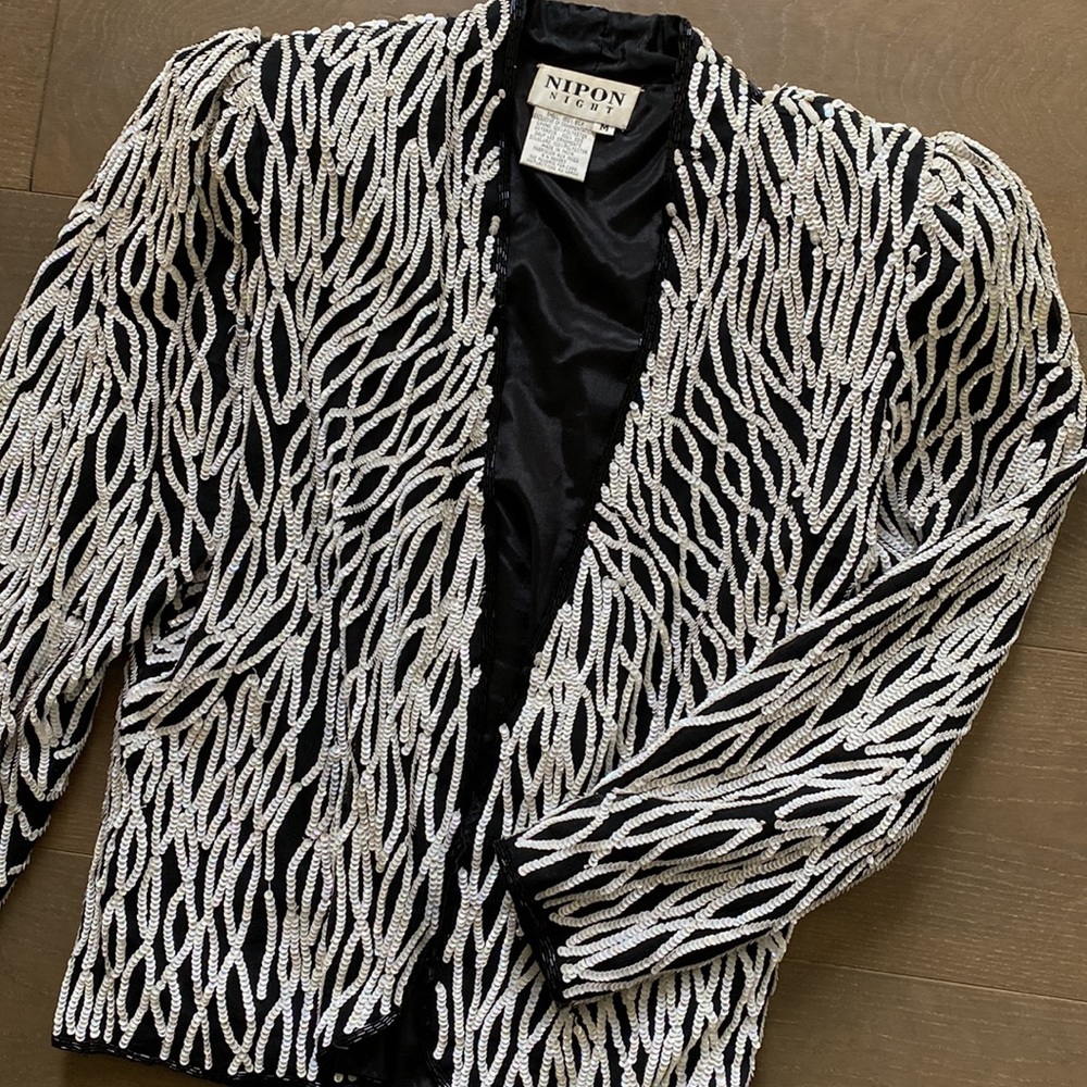 Nipon Night Vintage 1980s Sequin Puff Shoulder Blazer